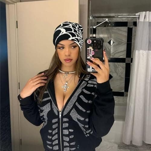 Pooyikoi Y2K Gothic Spider Pattern Wool Acrylic Knitted Hat Women Beanie Winter Warm Beanies Men Casual Skullies Outdoor thumbnail 2