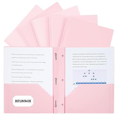 Two-Pocket-Folders with 3 Prongs, Letter Size Plastic Folders with Pockets and Prongs, Poly Plastic Folders for Office & School. 6 Pastel Colors (Pink - 6 Packs) - Pink - 6 Packs