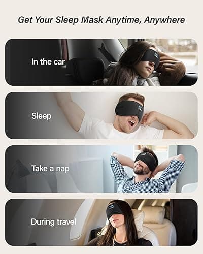 LC-dolida Sleep Headphones, White Noise Bluetooth Sleep Mask 3D Wireless Eye Mask Sleeping with Timing, Sleep Mask with Bluetooth Headphones for Side Sleepers Travel Yoga, Cool Gifts Men Women - Cool Black thumbnail 8