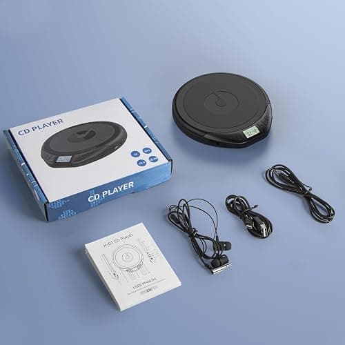 Gueray CD Player Portable CD Dsicman: with Earphones for Car with Anti-Skip Shockproof with LCD Display Support PROG Memory Repeat Function (Black) thumbnail 9