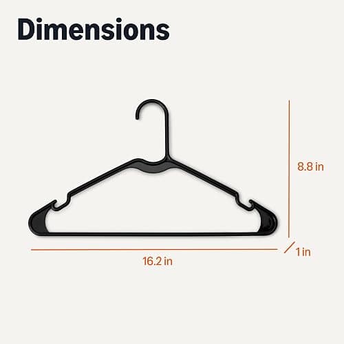 Amazon Basics Space Saving Plastic Clothes Hangers, Sturdy Closet Organizer for Shirts and Jackets, Adult Size, Black, 50-Pack thumbnail 3