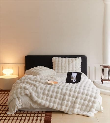Bubble Decke Fellimitat Kuscheldecke Flauschig Flauschige Fluffy Blanket für Bett Sofa Casual (Weiß, 100 * 160cm) thumbnail 2