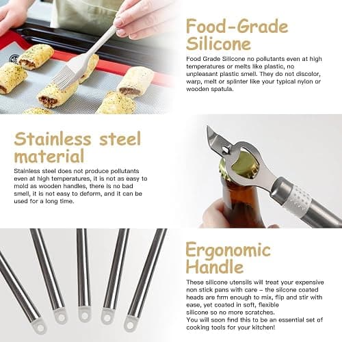 Kitchen Utensil Set-Silicone Cooking Utensils-33 Kitchen Gadgets & Spoons for Nonstick Cookware-Silicone and Stainless Steel Spatula Set-Best Kitchen Tools, Useful Pots (Cream White) thumbnail 5