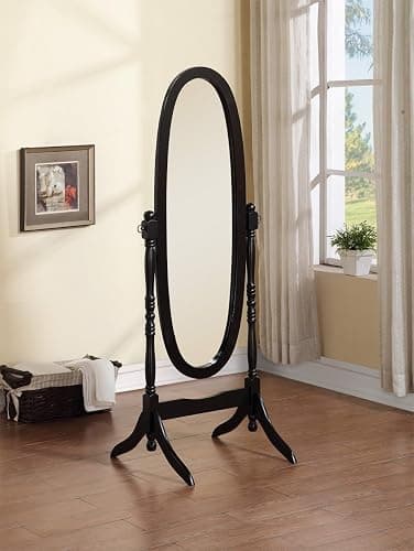 Liveasy Furniture Full Length Mirror with Stand, Vintage Wood Cheval Mirror, Adjustable Freestanding Floor Mirror (Black) - Image 1