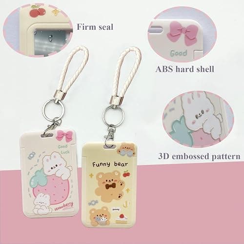 2 Pcs Photocard Holder PC Holder ID Badge Holder with Keychain Hard Shell Protective Photo Sleeves (White and Yellow) thumbnail 4