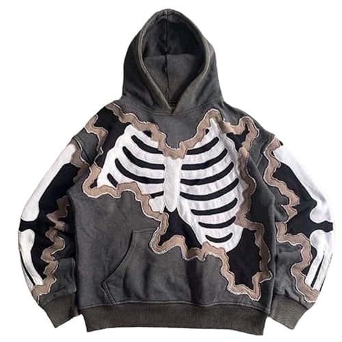 cool skeleton printed graphic hoodies halloween hip hop fashion warm pullover men and women y2k loose comfort sweatshirts - Image 1