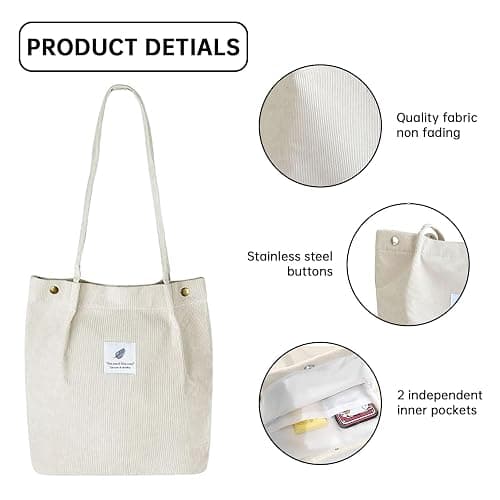 YanZhou Canvas Tote Bag for Women, Large Capacity Corduroy Quilted Tote Bag with Inner Pockets, Durable Stylish ，Reusablee thumbnail 2