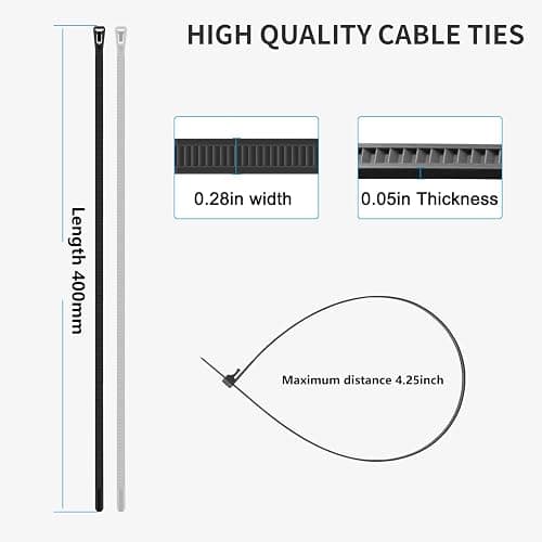 Armpow 16 Inch Recoverable Reusable Zip Ties, 100PCS Black Zip Ties, Outdoor 120 lb. Small Cable Ties, Small Releasable Plastic Ties, Removable Wire Ties for Wire Management Outdoor Patio thumbnail 2