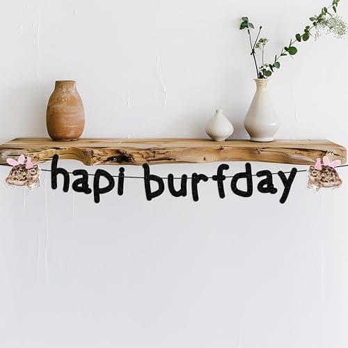 Happy Birthday Banner Pre-Strung Black Glitter Funny Hapi Burfday Birthday Decorations for Frog Lovers Bday Party Decor thumbnail 5
