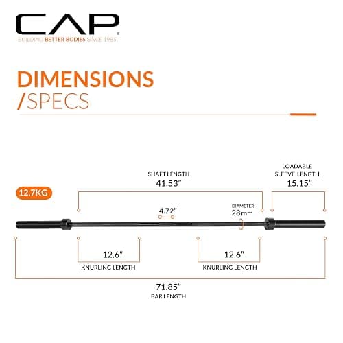 CAP Barbell 6 ft Olympic 2-Inch Solid Barbell | Black thumbnail 4