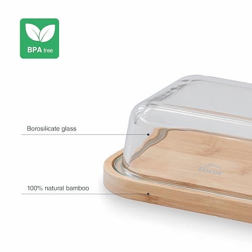 Lacor - 62898 - Récipient à beurre, Base en bambou, Plateau en verre borosilicate, Nettoyage facile, Lavable au lave-vaisselle, 18,5 x 14 x 6,5 cm thumbnail 4
