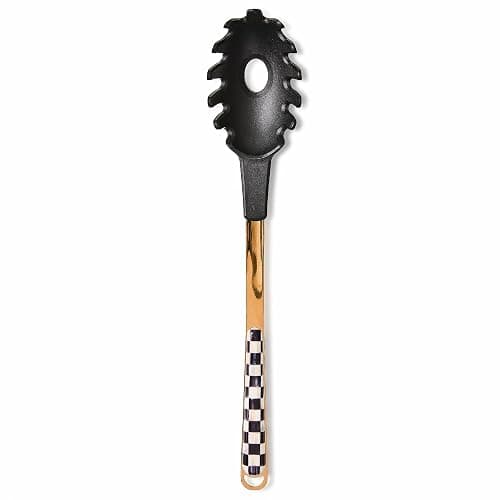 MACKENZIE-CHILDS Kitchen Pasta Spoon, Silicone Spaghetti Spoon, Black-and-White Courtly Check - Image 1