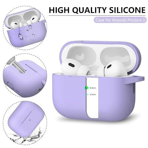 Ljusmicker for AirPods Pro Case Cover with Cleaner Kit,Silicone Protective Cover for Apple AirPod Pro 2nd/1st Generation Cases for Women Men,AirPods Pro 2/Pro Case Accessories with Keychain-Purple thumbnail 4