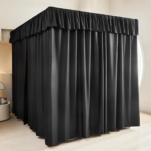 AIKASY Black Thickened Bed Canopy Curtains - Elegant Bedroom Decor for Adults and Girls - Strong Lightproof and Windproof Design(Twin, Black) - Image 1