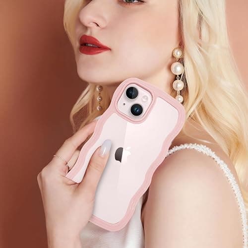 ORDA for iPhone 13 case for iPhone 14 case Cute Wave Frame Curly Shape Shockproof Hard PC Phone Cover for Women and Girls Compatible with for 6.1 inchs Pink thumbnail 6
