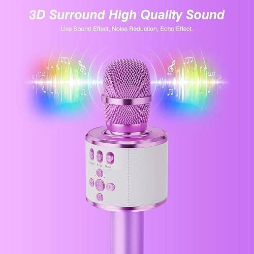 BONAOK Karaoke Microphone for Kids & Adults - Bluetooth Microphones Singing Mic with Disco Lights, Echo Effect, Built-in Speaker Portable Karaoke Player for Party Travel Gifts Q78(Light Purple) thumbnail 5