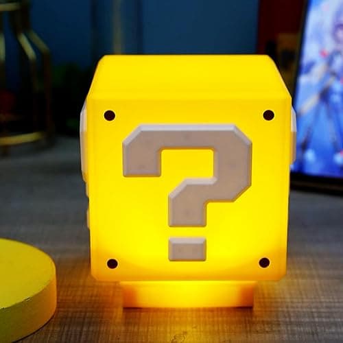 TLAOTNIY Super Bros Mini Question Block Night Lights - USB Powered Bedside Lamp with Game Sound Effects - Gift for Friends & Fans - Image 1