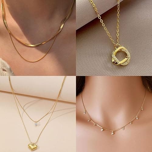 Myofeng 16Pcs Gold Necklaces Set for Women 14k Gold Plated Dainty Trendy Pendant Chain Choker Pack Multilayer Necklace Set for Women Adjustable Jewelry Gift - golden thumbnail 4