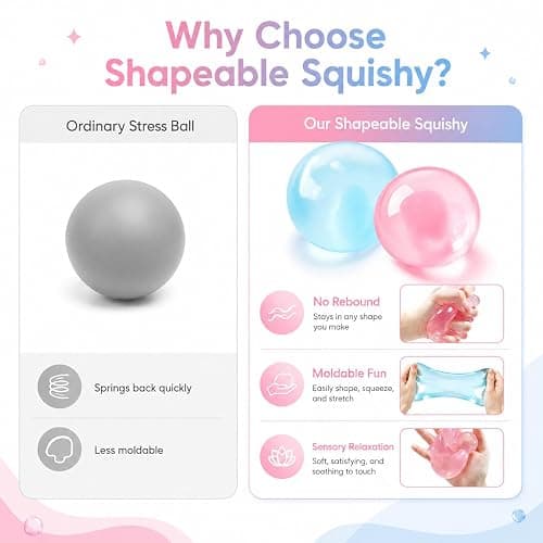 2 Pcs Coconut Oil Squishy Stress Balls, Non-Sticky Slow Rising Squeeze Ball, Shapeable Stress Relief Balls, Portable Desk Fidget Toys for Relaxation & Focus for Adults (Blue and Pink) thumbnail 2