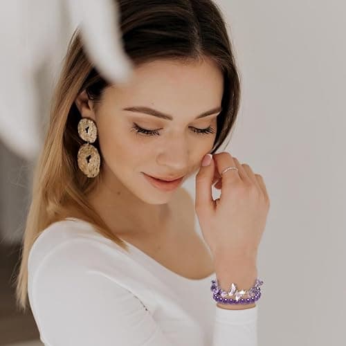 Artlunar Purple Butterfly Healing Bracelet, Gift Charm Jewelry with Beaded Bracelet for Women thumbnail 4