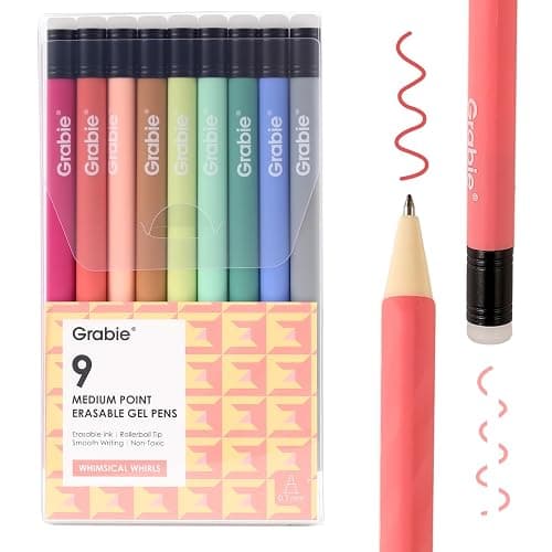 Grabie Erasable Gel Pens, 9 Color 0.7 mm Pens, Whimsical Whirls | Thermo-Sensitive Gel Ink, Clean Erasing, Smooth Writing, Twist-up Design, Drawing, Journaling, Planner, School And Office - Image 1