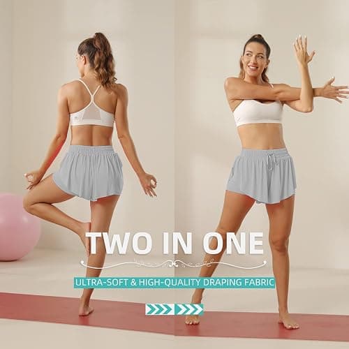Flowy Athletic Shorts for Women Running Tennis Butterfly Shorts Girls 2-in-1 Double Layer Quick-Drying Comfy Shorts thumbnail 5