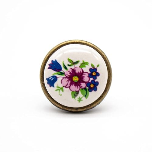 DOJA Barcelona | Bouton de Meuble Vintage Fleur Printemps | Poignée de Porte en Zinc Aluminium et Porcelaine | Ø26,5*Ø14*23mm | Pour Cuisine et Intérieur thumbnail 3