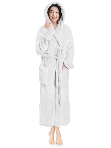 PAVILIA Women Hooded Plush Soft Robe | Fluffy Warm Fleece Sherpa Shaggy Bathrobe - Image 1