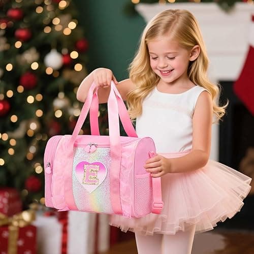 Personalized Monogram Dance Bag for Girls - 3-6 Years duffle bag for Kids Lightweight Water Resistant Oxford Backpack for Ballet Cheerleading Sleepovers Gymnastics Pink E thumbnail 7