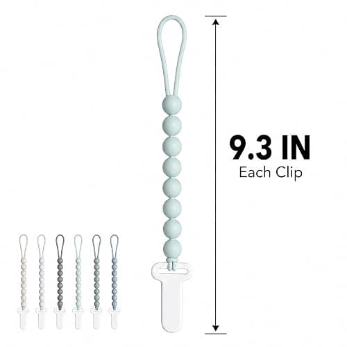 6 Pack Neutral Silicone Pacifier Clips for Boys and Girls, One Piece Beads Pacifier Clip Set with Durable Plastic Clip, Neutral Baby Pacifier Holder Set thumbnail 4