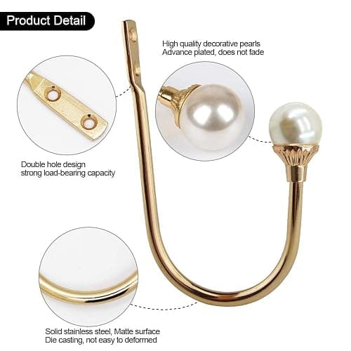 2 Pack Curtain Holdbacks Wall Mounted Curtain Tiebacks Hooks Plastic Pearl U Shape Curtain Tiebacks with Screws Curtain Ties for Home Office-Gold thumbnail 3