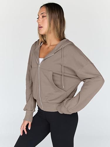 Trendy Queen Womens Cropped Zip Up Hoodie Lightweight Sweatshirt Casual Athletic Jacket thumbnail 4