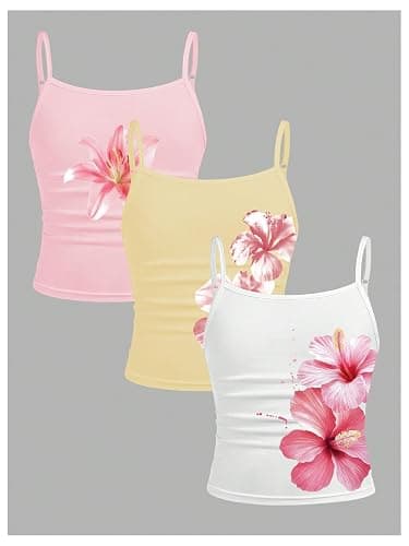 RoseSeek Girl's 3 Packs Cheetah Leopard Floral Tank Top Camisole Tops | Spaghetti Strap, Slim Fitted, Summer Cute, Sleeveless, Teens Size 10-12, Cami thumbnail 4