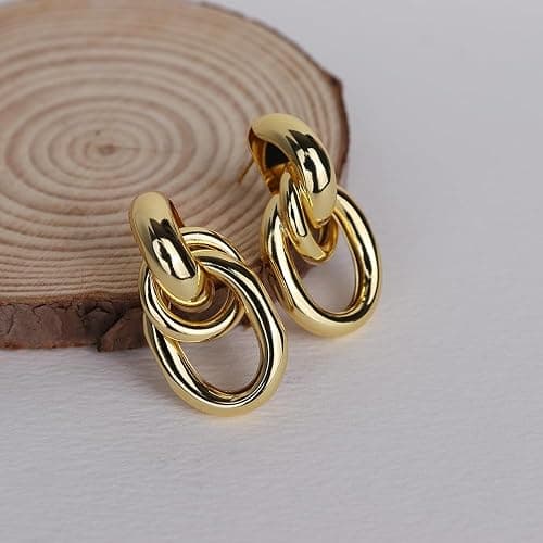 JeanBeau Gold Chunky Statement Drop Dangle Earrings for Women, Trendy Vintage Thick Door Koncker Lightweight Hollow Geometric stud Earring Fashion Jewelry Gift. thumbnail 6