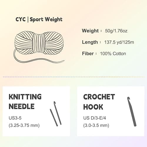 Katech 1OO% Cotton Yarn for Crocheting & Knitting–Baby Cotton Yarn (D) | 12-Color of 137 Yards/1.76 oz Sport Weight CYC #2-Soft & Breathable-Ideal for Dishcloths, Baby Clothes, Potholders & Crafts thumbnail 6
