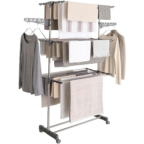 IDMarket - Séchoir à Linge Vertical Pliable 3 Niveaux Maxima capacité 20M INOX et Gris - Image 1
