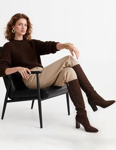 Easyfox Knee High Boots Women Pointed Toe Chunky Heel Fall Tall Boots Side Zipper Faux Leather Long Boots for Women thumbnail 6