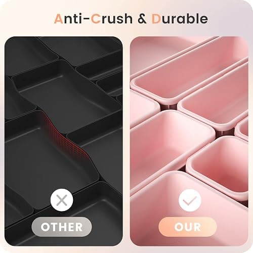 【Military Grade】A-LuGei Drawer Organizer,【𝟱𝗦𝗶𝘇𝗲】Makeup organizer,【Holds 177 Items】Bathroom Organizers and Storage,Organization and Storage,Desk Drawer Organizer for Vanity【Pink】 thumbnail 6