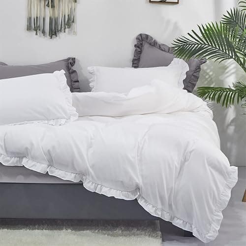 CLOTHKNOW White Full Size Comforter Sets Ruffles Farmhouse Bedding Comforter Sets Boho Comforter Vintage Rustic Shabby Chic Comforters thumbnail 4