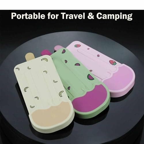 3-Piece Portable Stainless Steel Cutlery Set with Case - Cartoon Ice Cream Shapes, Mirror Polished Fork, Spoon, Chopsticks (Pink) thumbnail 5