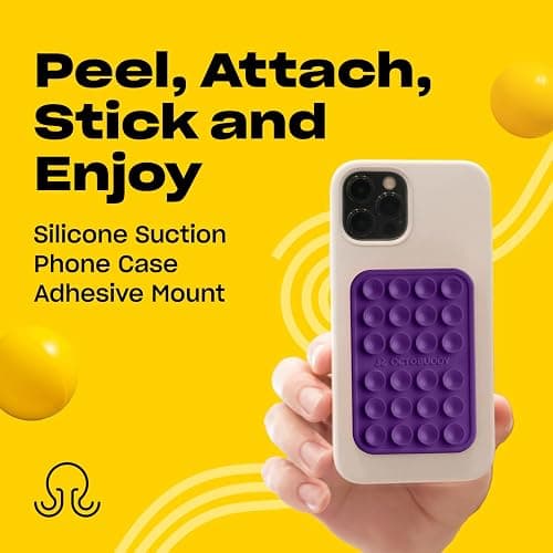 OCTOBUDDY Classic - Silicone Suction Phone Case Adhesive Mount - Hands-Free, Strong Grip Holder for Selfies & Videos - iPhone & Android Compatible - 2.25″ x 3.25″, Wisteria thumbnail 2