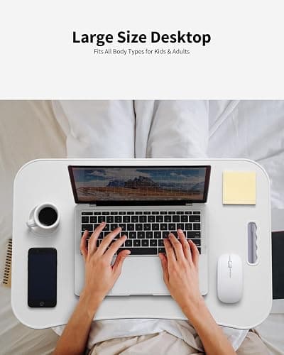 VIFOCAE Foldable Lap Desk, Laptop Bed Desk, Portable Lap Table, Laptop Bed Table with Cup Holder & Tablet Slot & Lifting Handle for Working Writing Drawing & Eating - White thumbnail 4