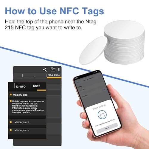 OFFCUP NFC Tags, 20PCS NFC Coin Cards, 25mm / 1 Inch NFC Stickers NTAG215 NFC Round Cards NFC Tags Compatible with Tagmo Amiibo and All NFC Enabled Mobile Phones and Devices (White Black) thumbnail 6