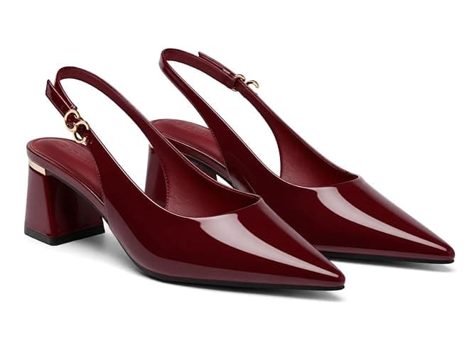Coutgo Womens Slingback Chunky Heels Pointed Closed Toe Pumps Adjustable Strap Work Dress Shoes - Image 1