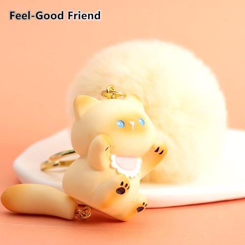 YILANFULL Kawaii Cat Keychain with Fluffy Pom Pom, Cute Bag Charm for Girls Women. Perfect Girly Gift & Backpack Decor thumbnail 5