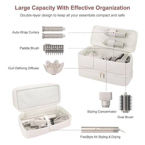 Boweike Double-Layer Flexstyle Travel Carrying Case for Shark, Portable Storage Bag for Shark Flex Style HD440BK/HD430 and Attachments, Storage Bag Compatible with Dyson Airwrap Multi Styler (Beige) thumbnail 3