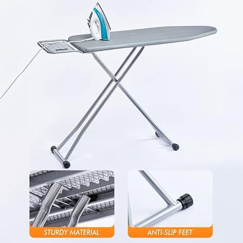 BKTD Ironing Board, Heat Resistant Cover Iron Board with Steam Rest, Non-Slip Foldable Ironing Stand. Heavy Sturdy Metal Frame Legs Iron Stand(13 * 34 * 53 Inches) (Silver Gray) thumbnail 5