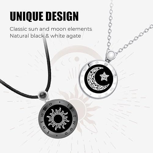 TOTWOO Long Distance Touch Necklace| Vibration & Light Up Smart Necklace for Long Distance Relationship Gifts (Black Rose Gold) Couples Necklace with Natural Agate Gift for Her and Him - Black&Silver thumbnail 4