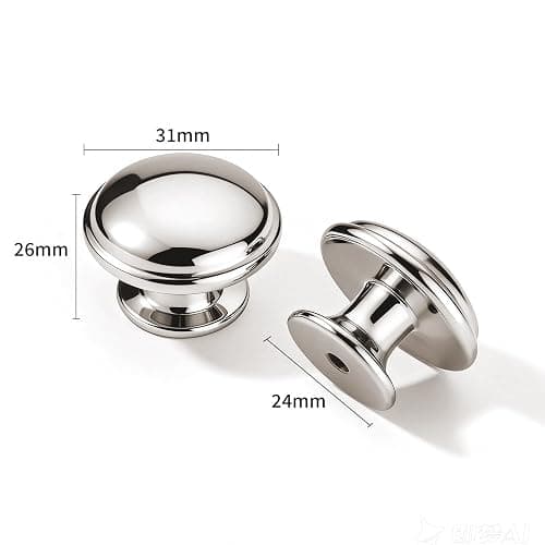khtumeware 10 Pack Knob Vibrant Polished Nickel Cabinet knobs 1-1/4 inch Solid Heavy Duty Tradition Bifold Closet Door Mushroom Knobs Cabinet Hardware for Kitchens cabinets Dresser Bathroom thumbnail 2