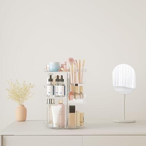 Rotating Makeup Organizer, DIY 8 Adjustable Layers Spinning Skincare Organizer, Cosmetic Display Case with Brush Holder Perfume Tray, Multi-Function Storage Carousel for Vanity Bathroom Countertop thumbnail 5